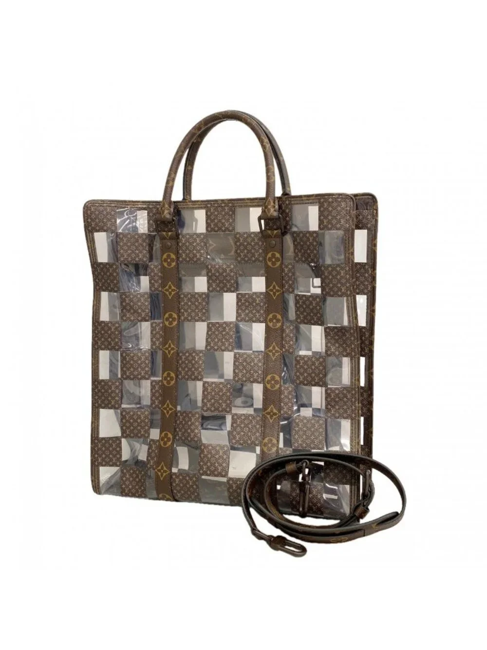 Louis Vuitton Handbag Monogram Chess Sac Plat Brown Clear 2-Way